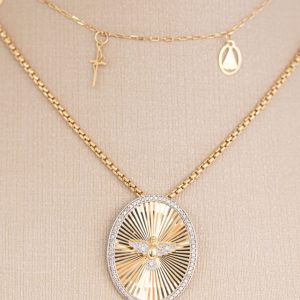 Medalla Espíritu Santo Diamantes Con Cadena Estilo Soga De 40 Cm.