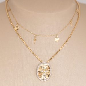 Gargantilla Con Pequeños Dijes Religiosos De 45 Cm, Oro 18 K